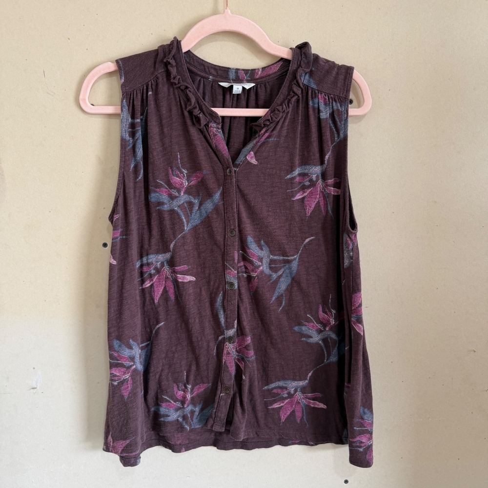 Lucky Brand Purple Floral Bird of Paradise Ruffle Boho Tank Top Medium